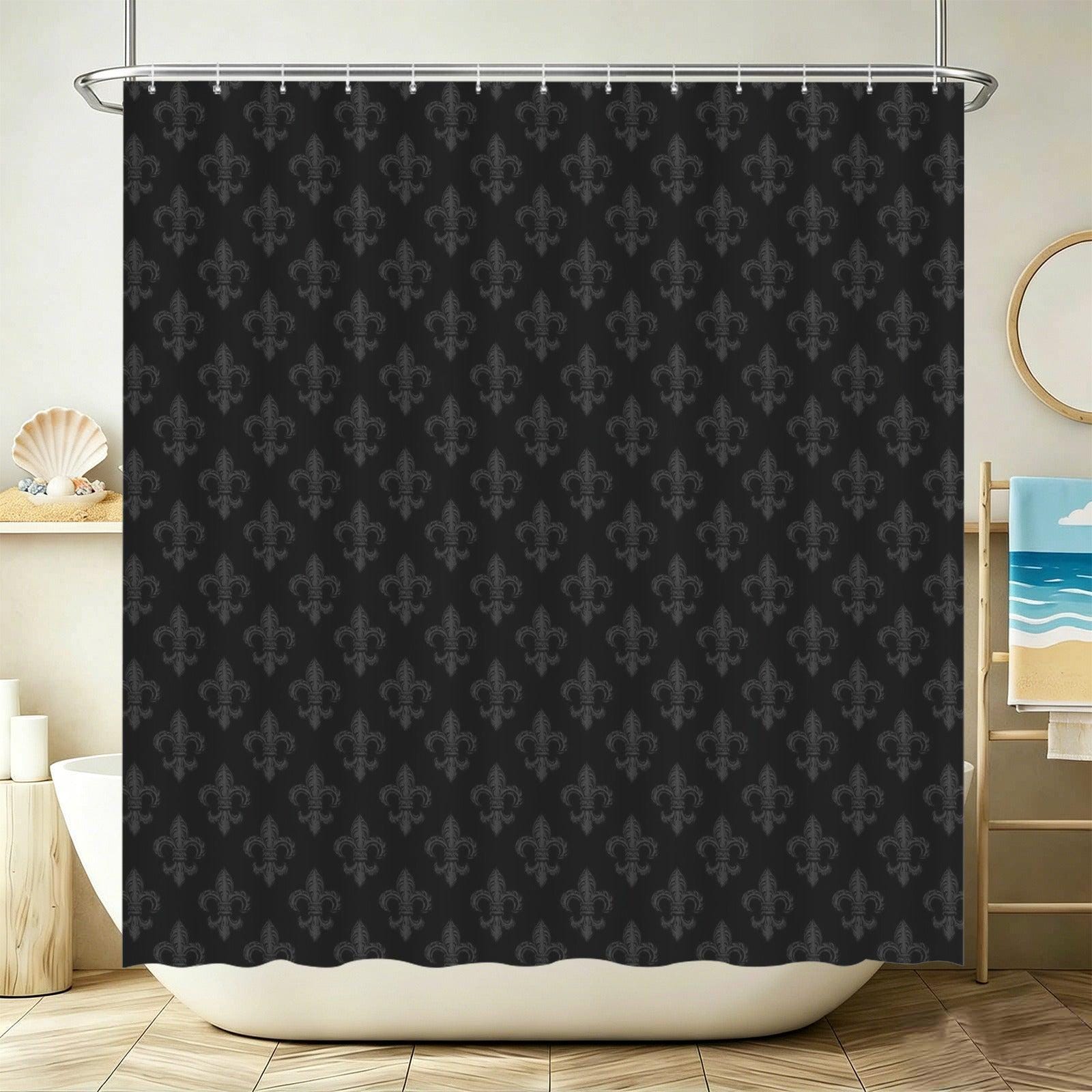 Fleur de Lis Shower Curtain, Tonal Black Damask Bath Curtain, Victorian Gothic Decor