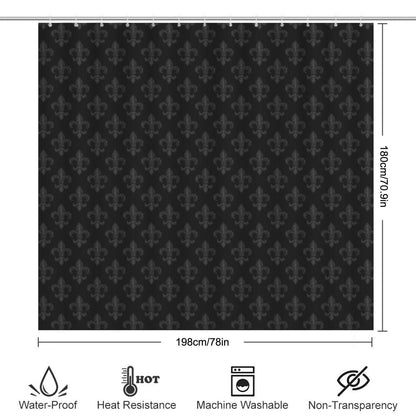 Fleur de Lis Shower Curtain, Tonal Black Damask Bath Curtain, Victorian Gothic Decor