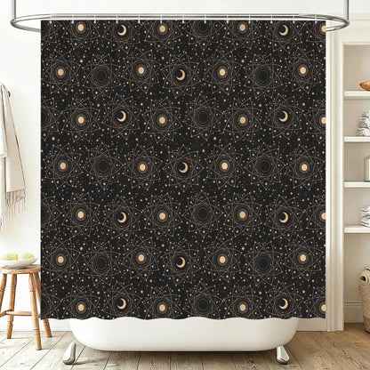 Black Celestial Moon Phase Shower Curtain, Astrology Sun Star Bath Decor