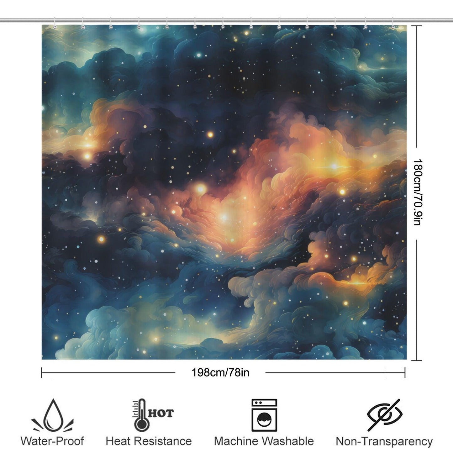 Galaxy Nebula Shower Curtain, Blue Space Bathroom Decor, Cosmic Starry Guest Bath Accent