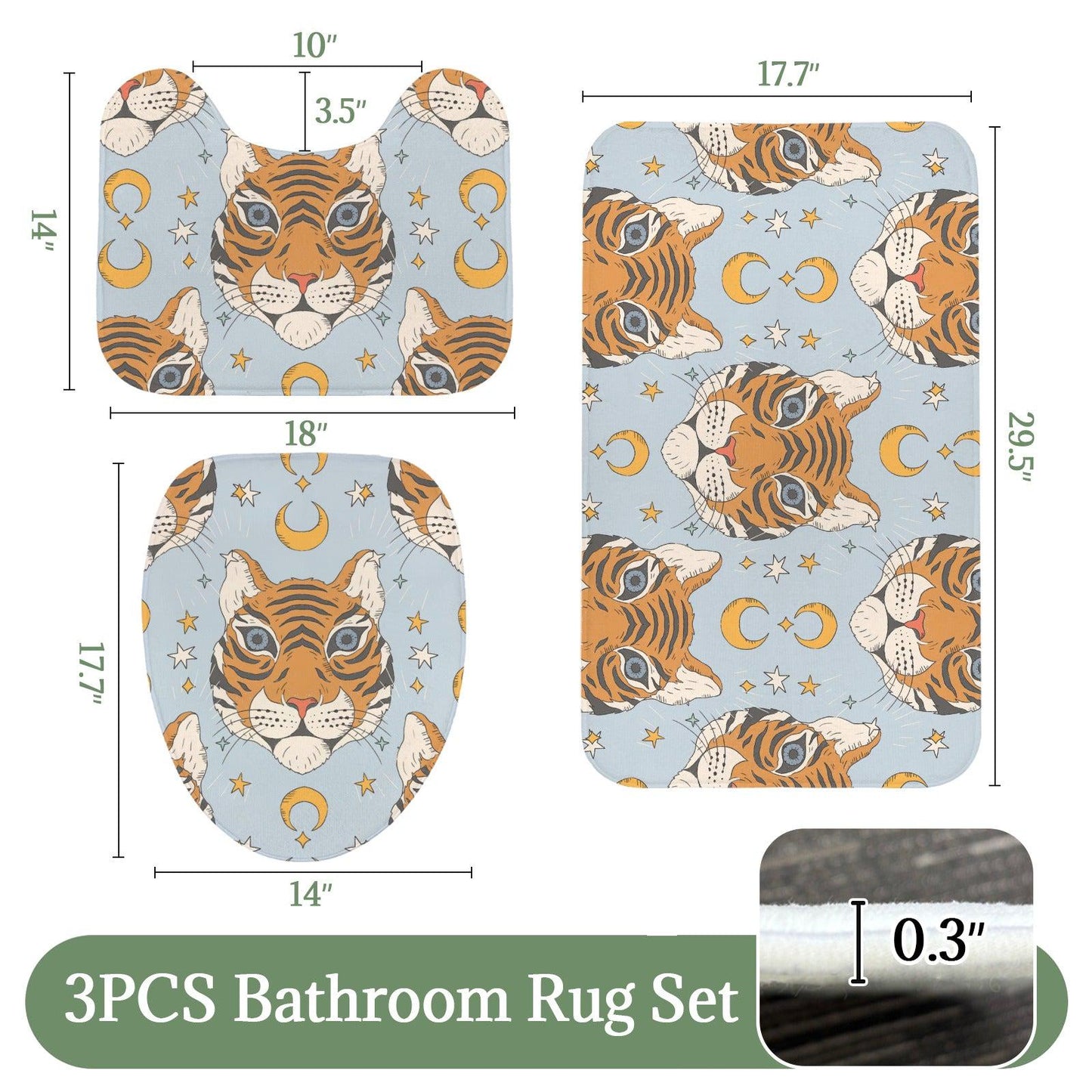 Boho Tiger Celestial Bath Rug Set, Moon Stars Bathroom Decor, Whimsical Tiger Mat