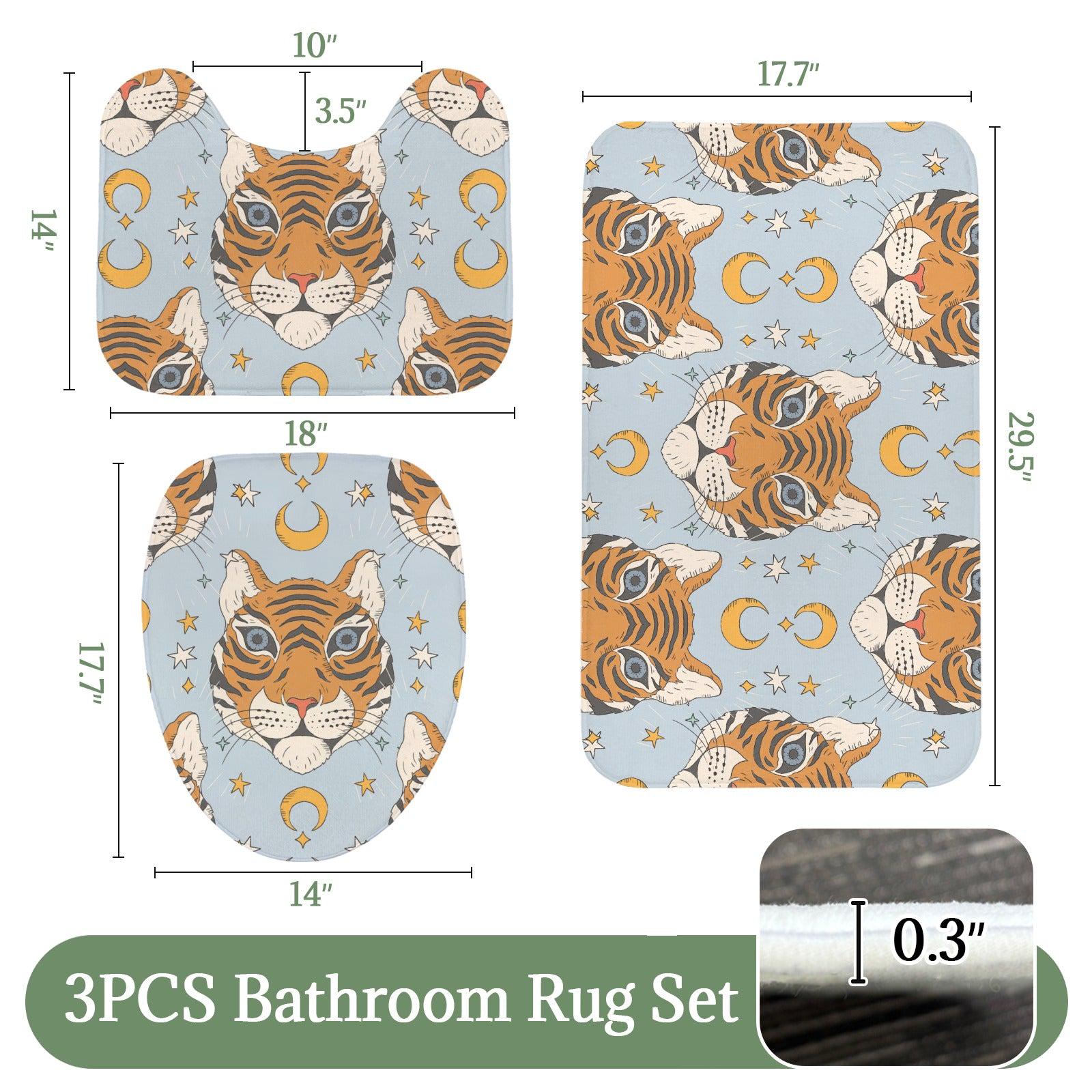 Boho Tiger Celestial Bath Rug Set, Moon Stars Bathroom Decor, Whimsical Tiger Mat