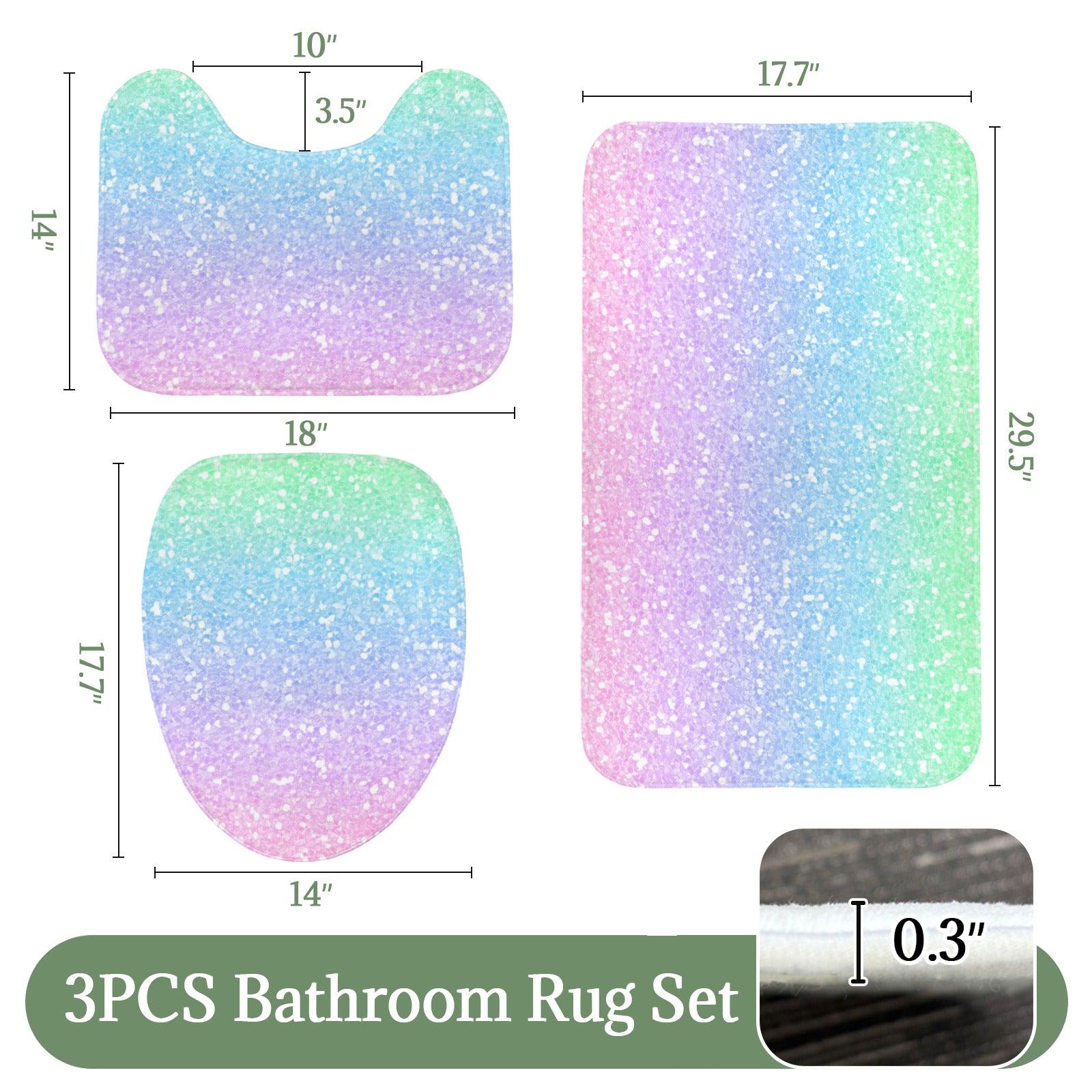 Ombre Glitter Bathroom Rug Set, Pastel Rainbow Bath Mat Trio, Dreamy Dorm Decor