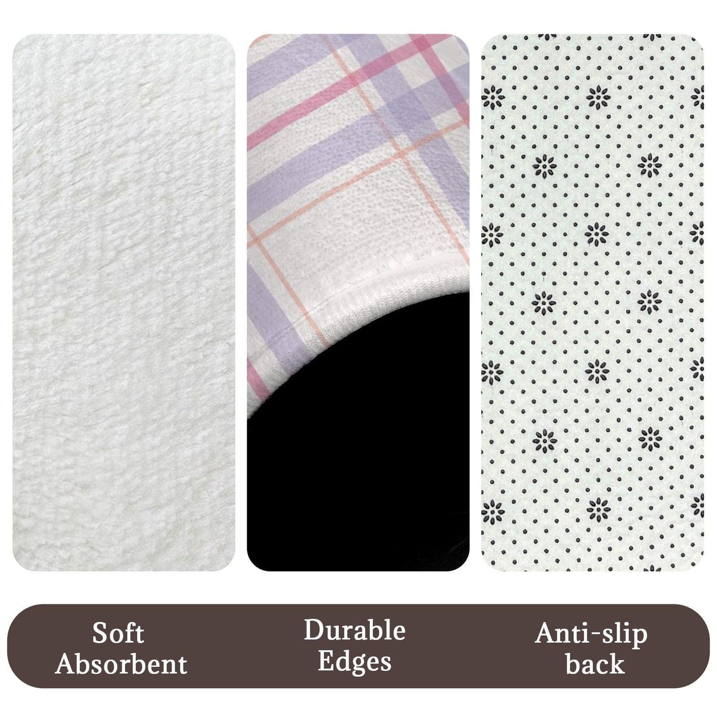 Plaid Bathroom Rug Set, Lavender Pink Bath Mat Trio, Preppy Cottage Toilet Contour Rug