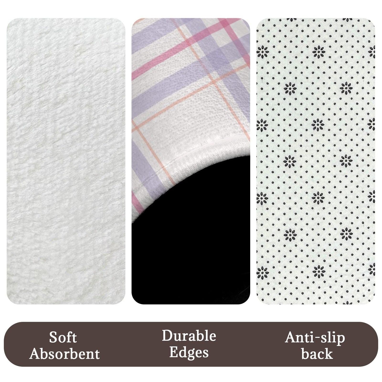 Plaid Bathroom Rug Set, Lavender Pink Bath Mat Trio, Preppy Cottage Toilet Contour Rug
