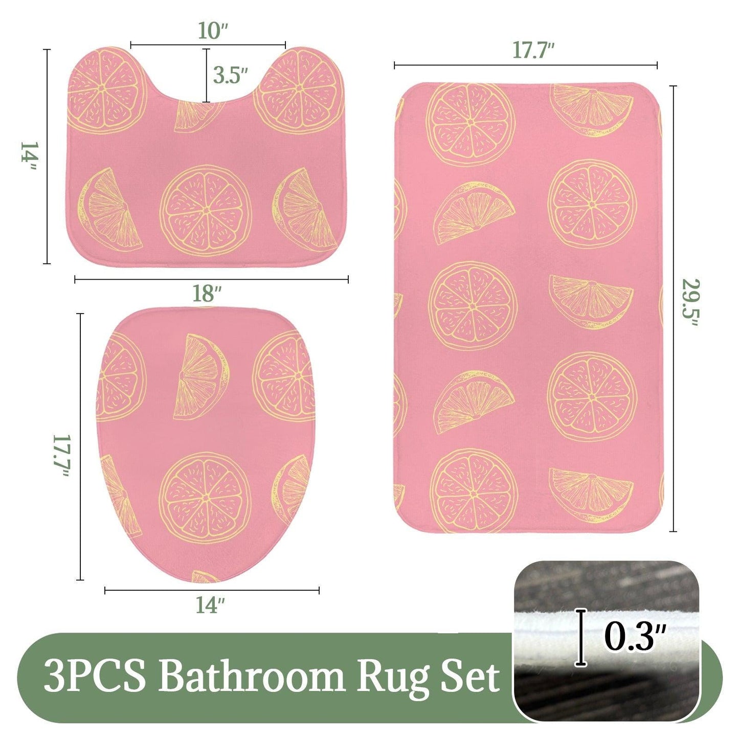 Pink Citrus Bathroom Rug Set, Lemon Grapefruit Slices Summer Decor Trio