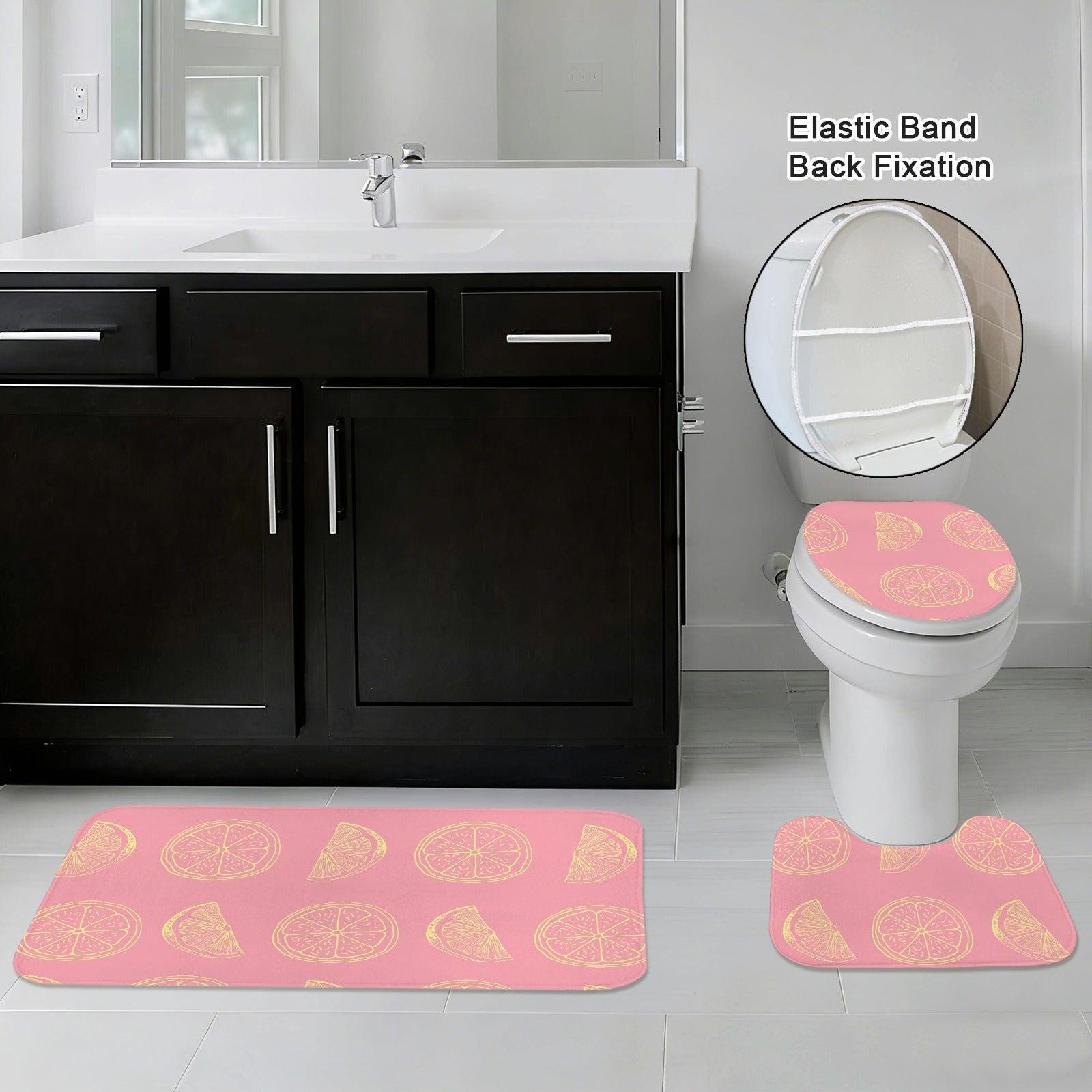 Pink Citrus Bathroom Rug Set, Lemon Grapefruit Slices Summer Decor Trio