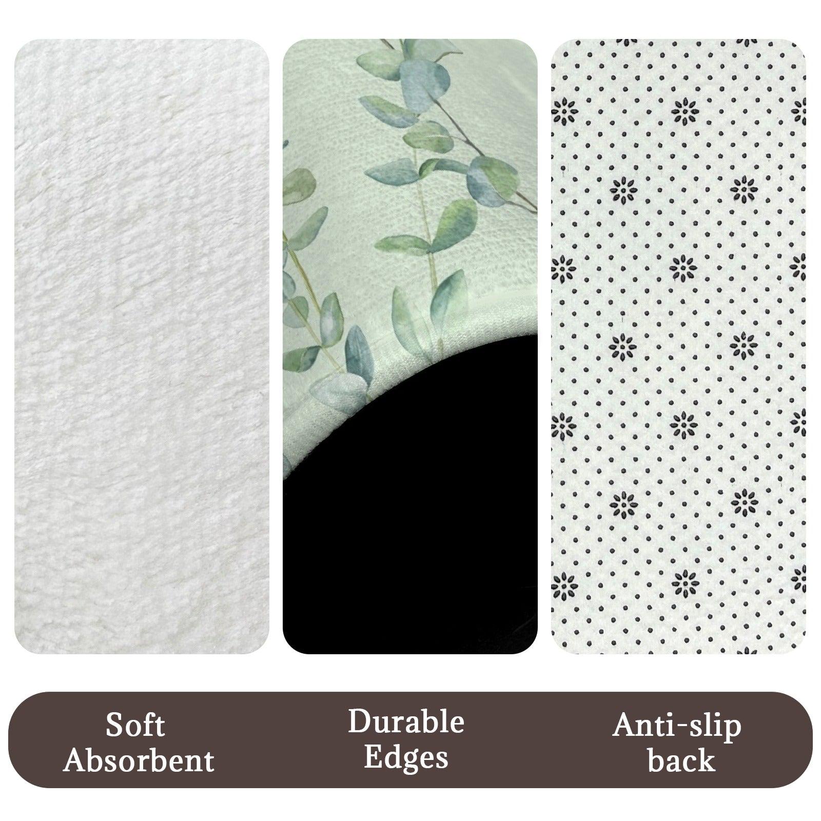Eucalyptus Bathroom Rug Set, Sage Green Leaf Bath Mat, 3-Piece Spa Style Toilet Rug