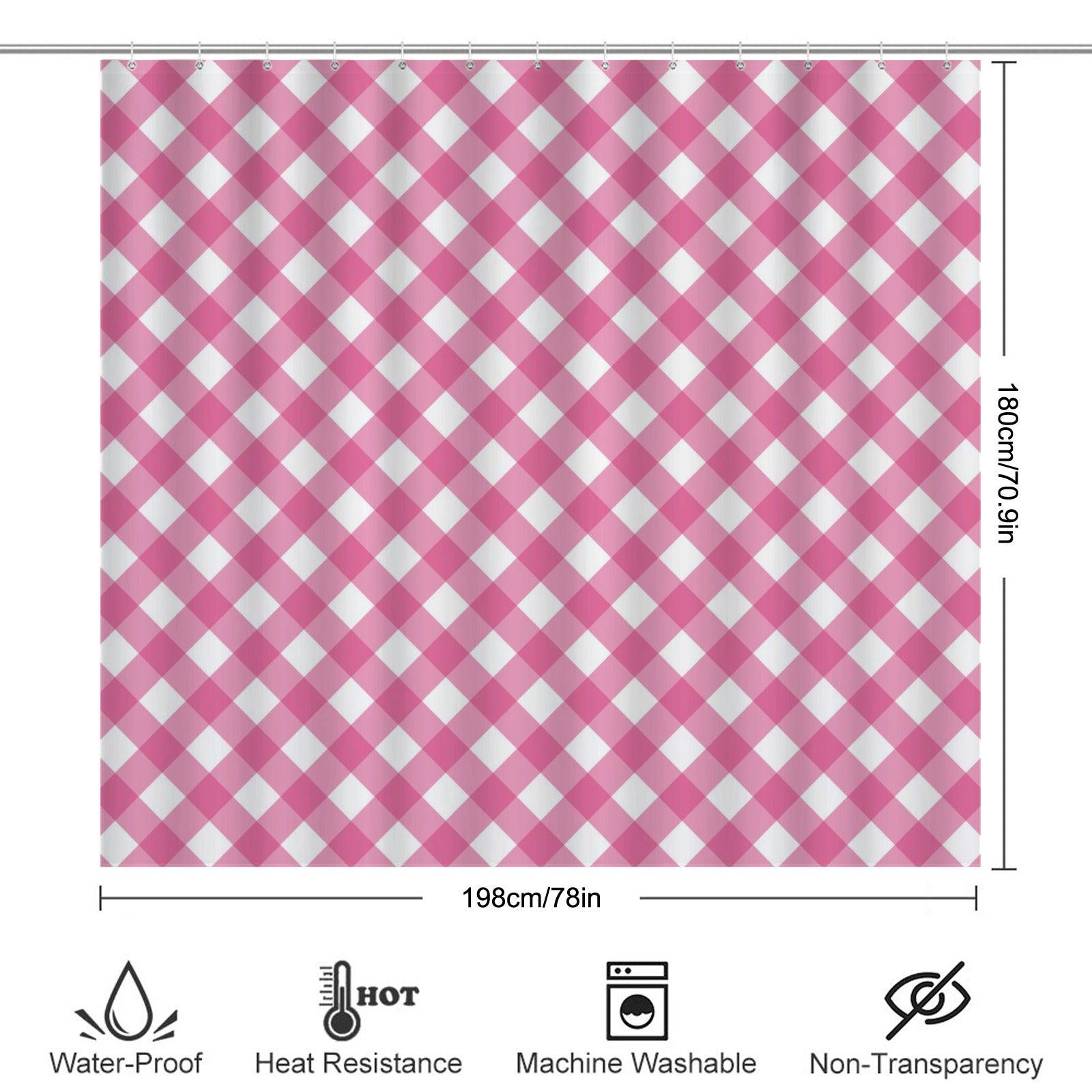 Pink Gingham Shower Curtain, Checkered Bathroom Decor, Preppy Bath Accent