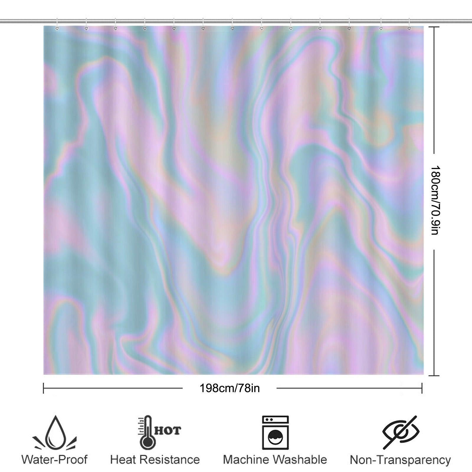 Holographic Shower Curtain, Pastel Opal Swirl, Iridescent Wavy Bath Decor