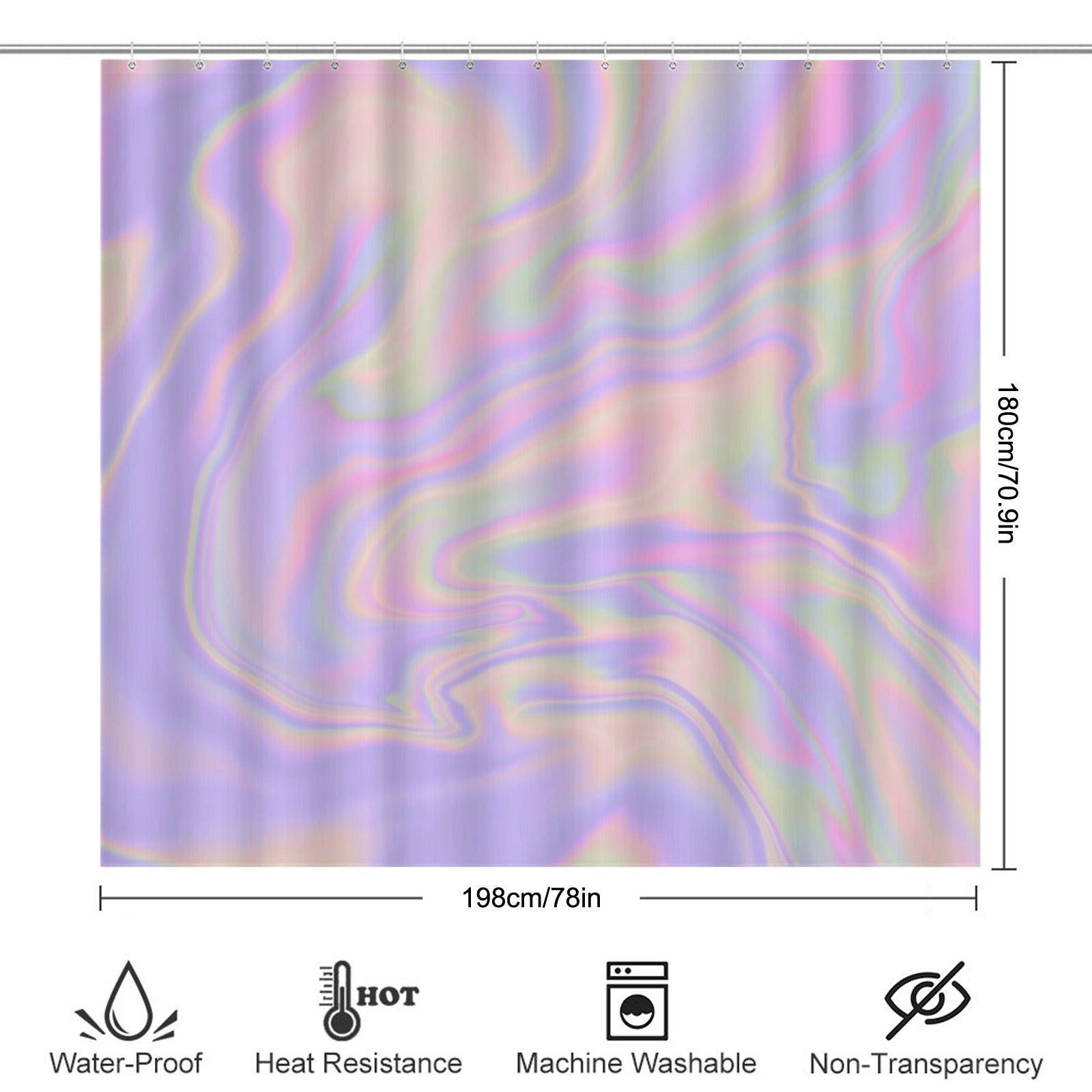 Holographic Shower Curtain, Pastel Abstract Lavender Pink Bath Decor, Y2K Iridescent Accent