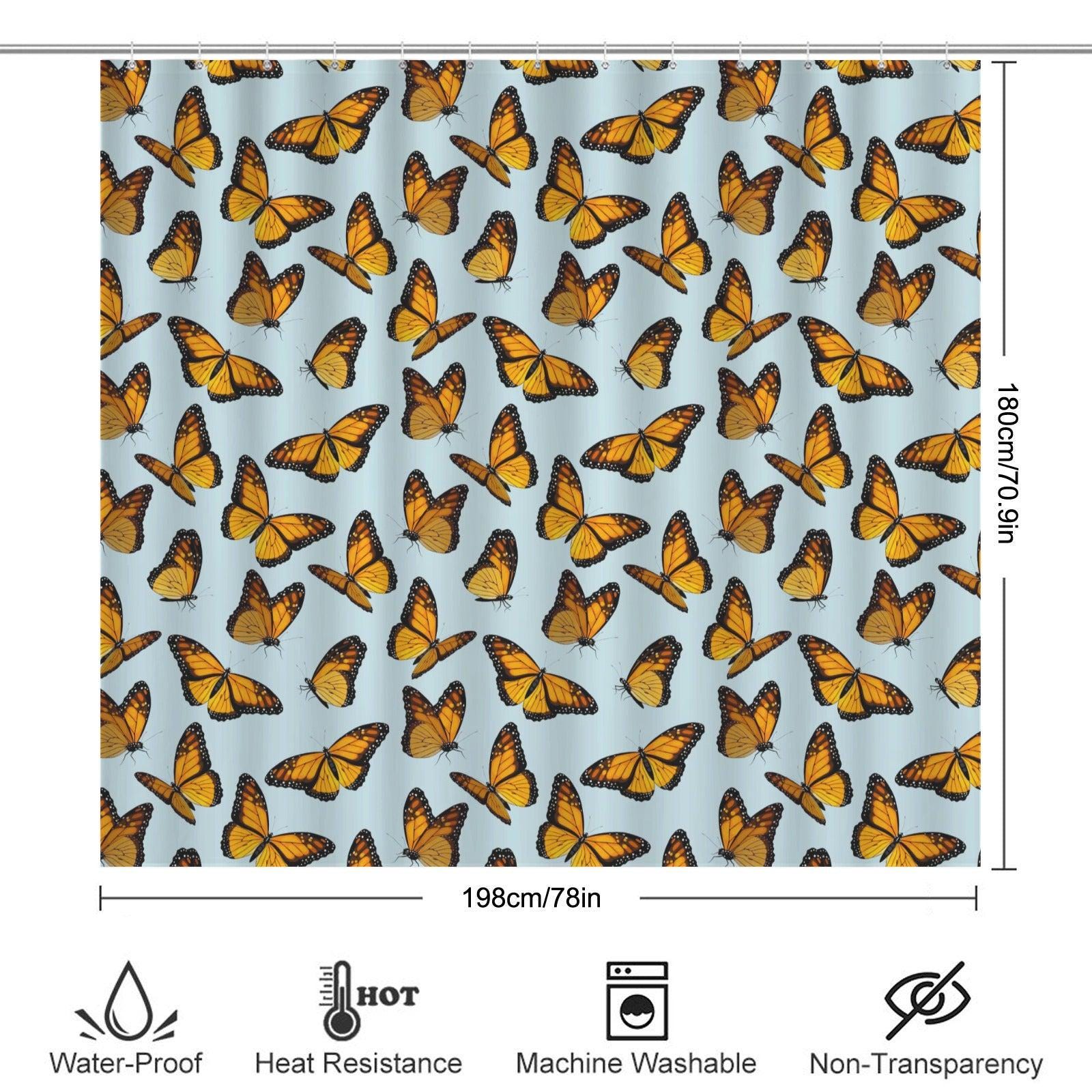 Monarch Butterfly Shower Curtain, Sky Blue Nature Bath Decor, Cottage Garden Accent