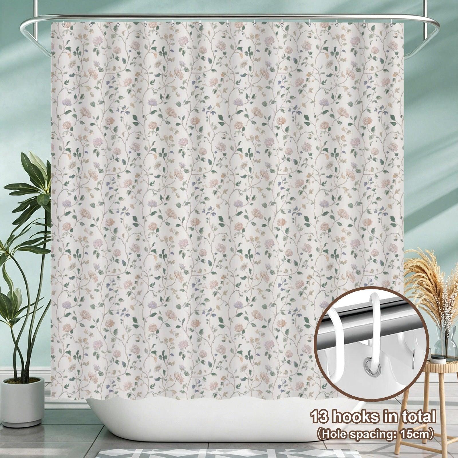 Neutral Floral Shower Curtain, Botanical Vine Bathroom Decor, Soft Romantic Bath Curtain