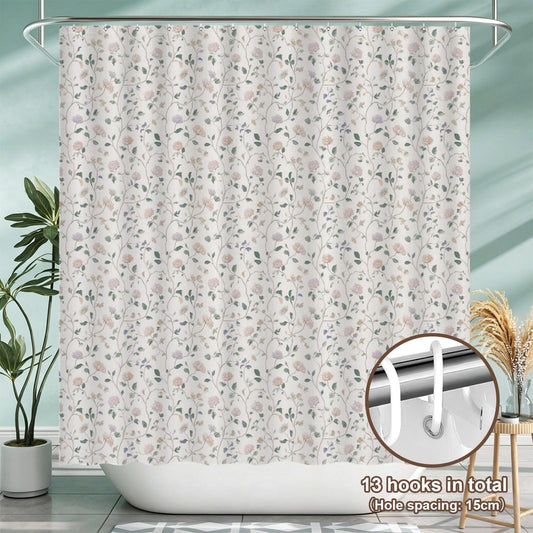 Neutral Floral Shower Curtain, Botanical Vine Bathroom Decor, Soft Romantic Bath Curtain