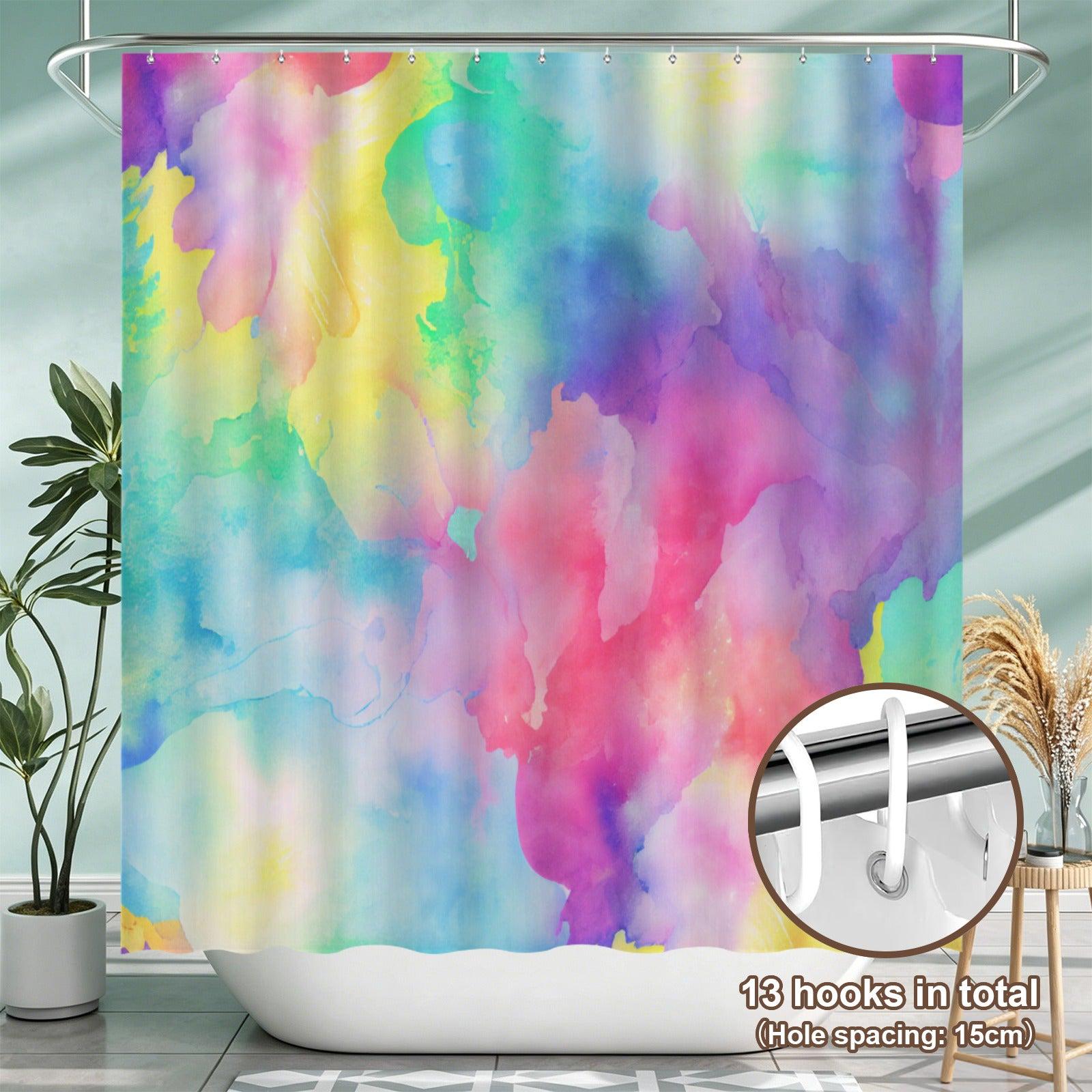 Abstract Watercolor Shower Curtain, Pastel Rainbow Boho Bathroom Decor