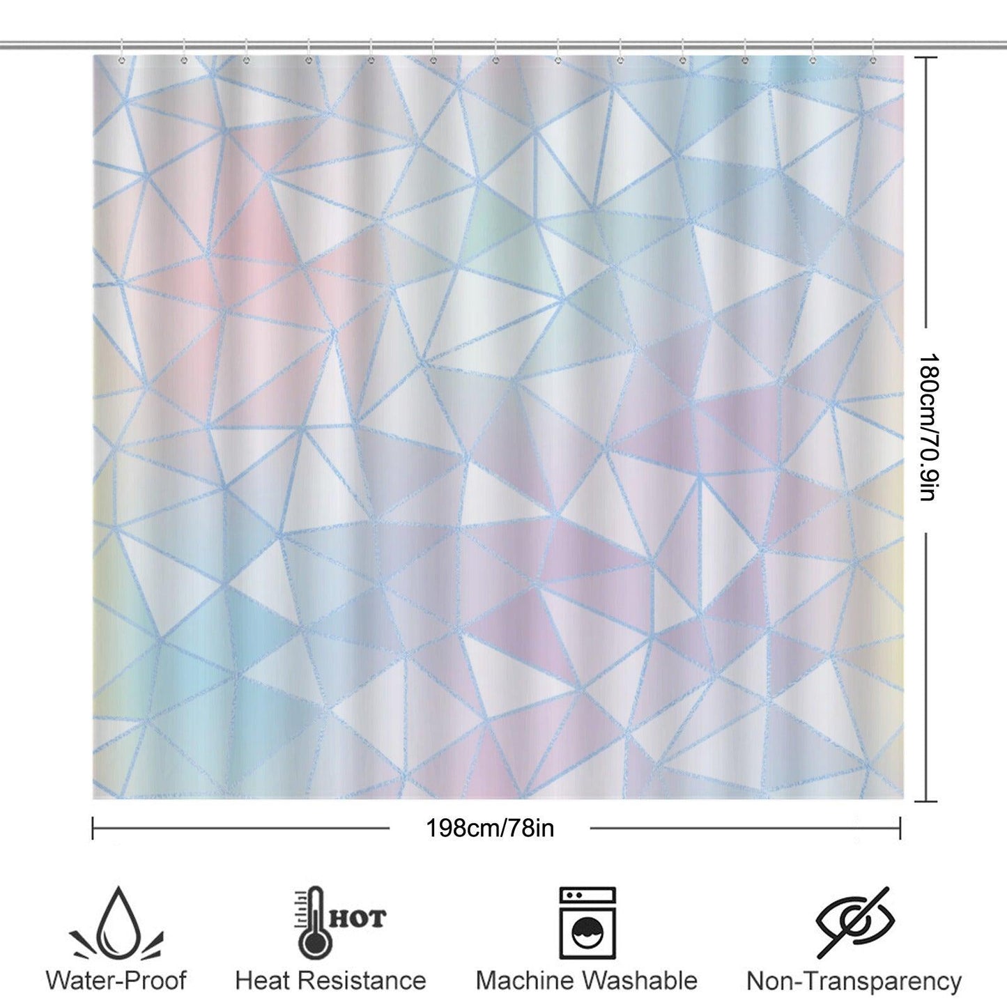 Pastel Geometric Shower Curtain, Abstract Triangle Bath Decor, Modern Blue Pink Bathroom Curtain