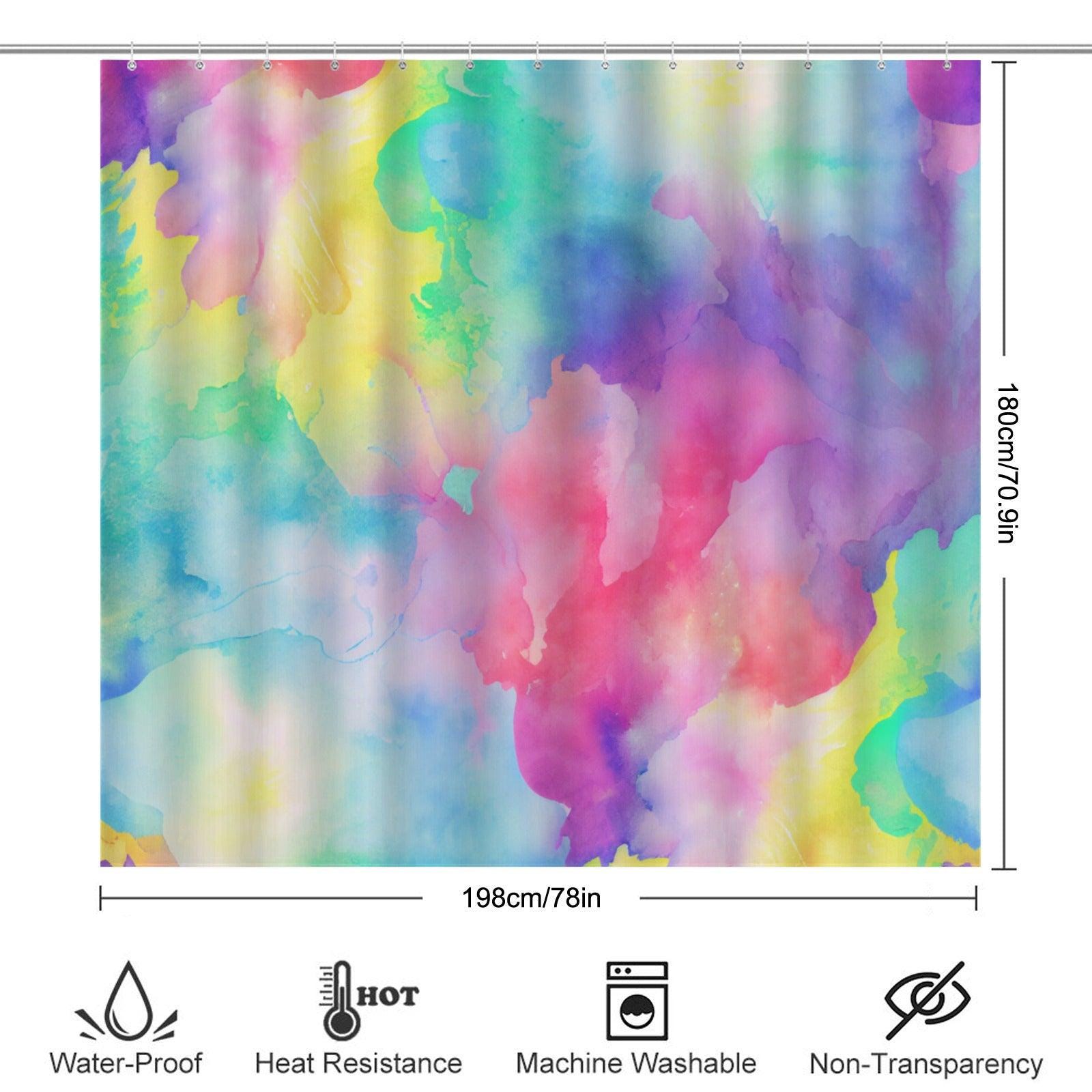 Abstract Watercolor Shower Curtain, Pastel Rainbow Boho Bathroom Decor