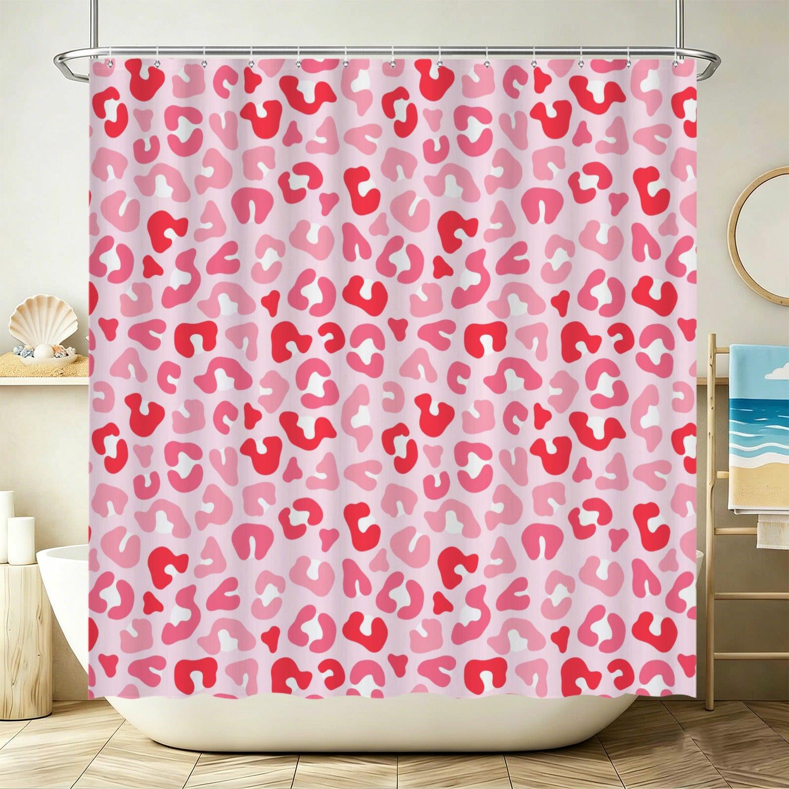 Pink Leopard Shower Curtain, Coquette Girly Animal Print Bath Decor