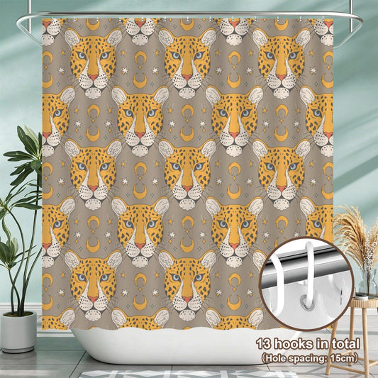 Leopard Moon Shower Curtain: Neutral Safari Celestial Bathroom Decor