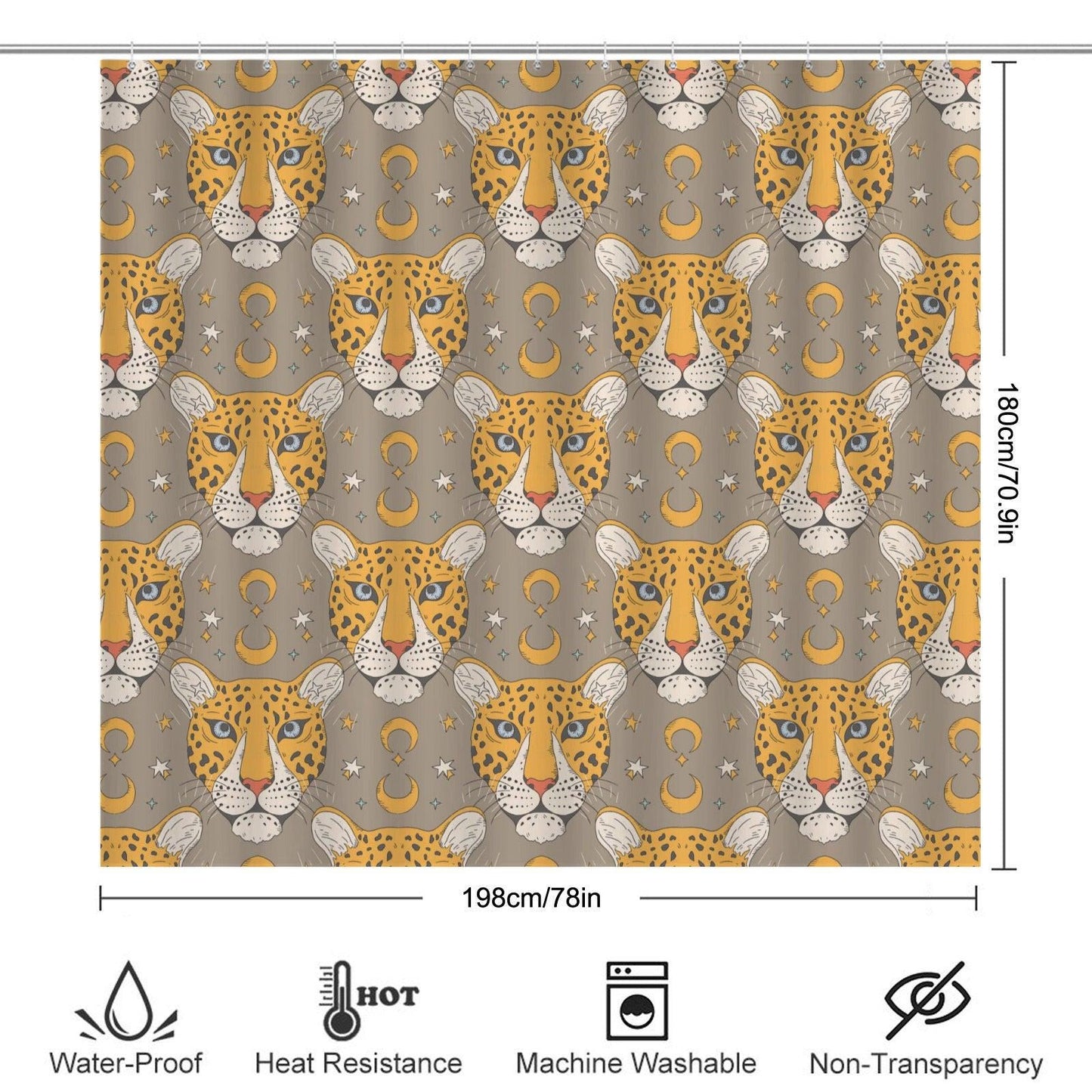 Leopard Moon Shower Curtain: Neutral Safari Celestial Bathroom Decor