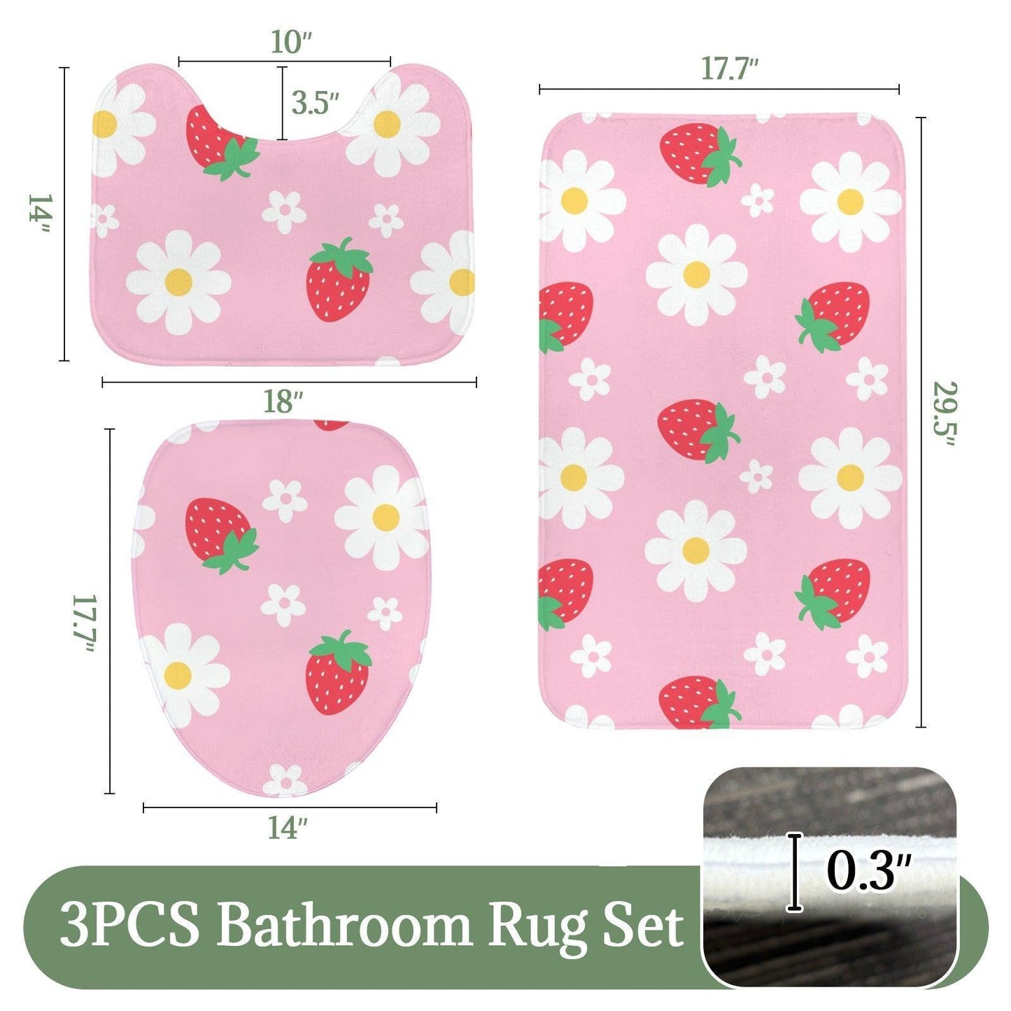 Pink Strawberry Daisy Shower Curtain, Whimsical Fruit Floral Bath Accent