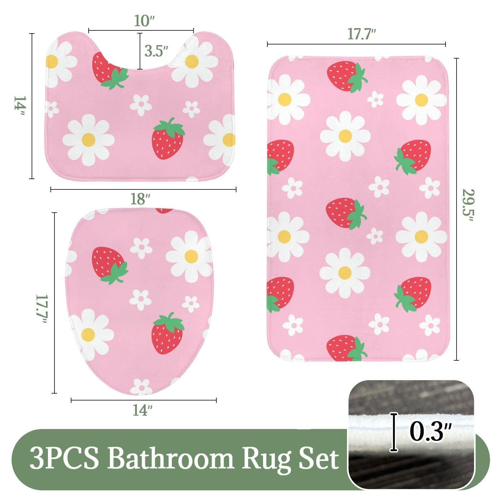 Pink Strawberry Daisy Shower Curtain, Whimsical Fruit Floral Bath Accent