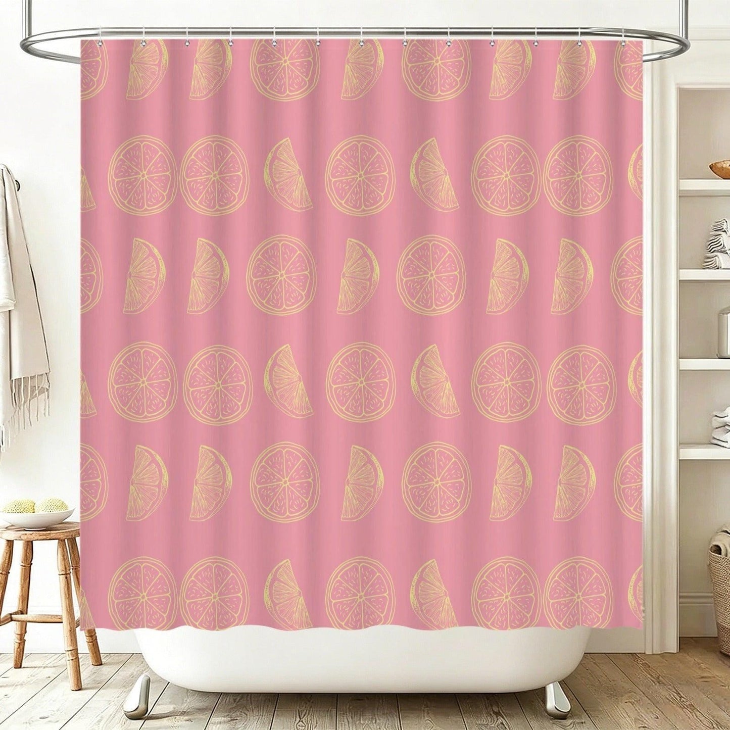 Pink Citrus Bathroom Rug Set, Lemon Grapefruit Slices Summer Decor Trio