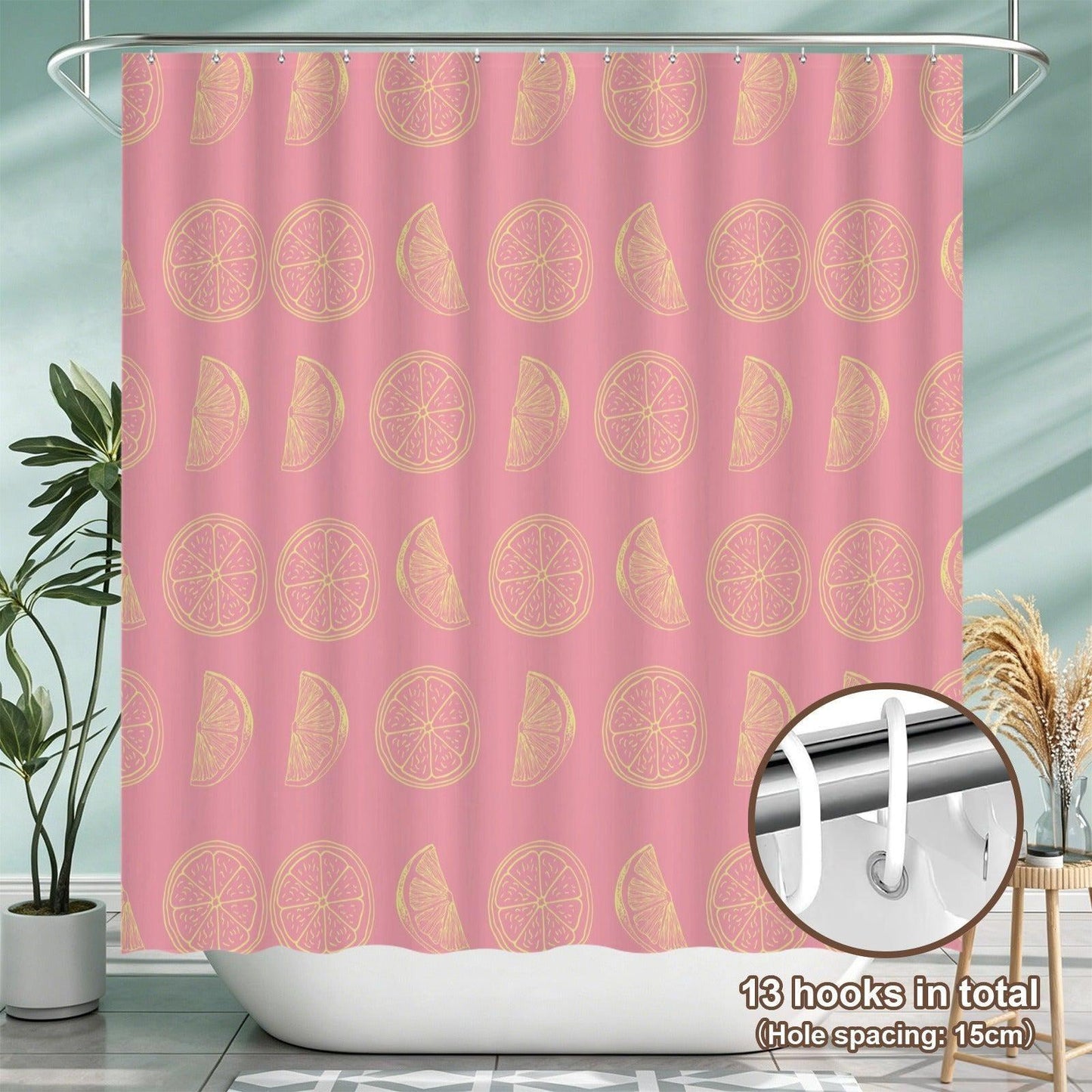 Pink Citrus Bathroom Rug Set, Lemon Grapefruit Slices Summer Decor Trio