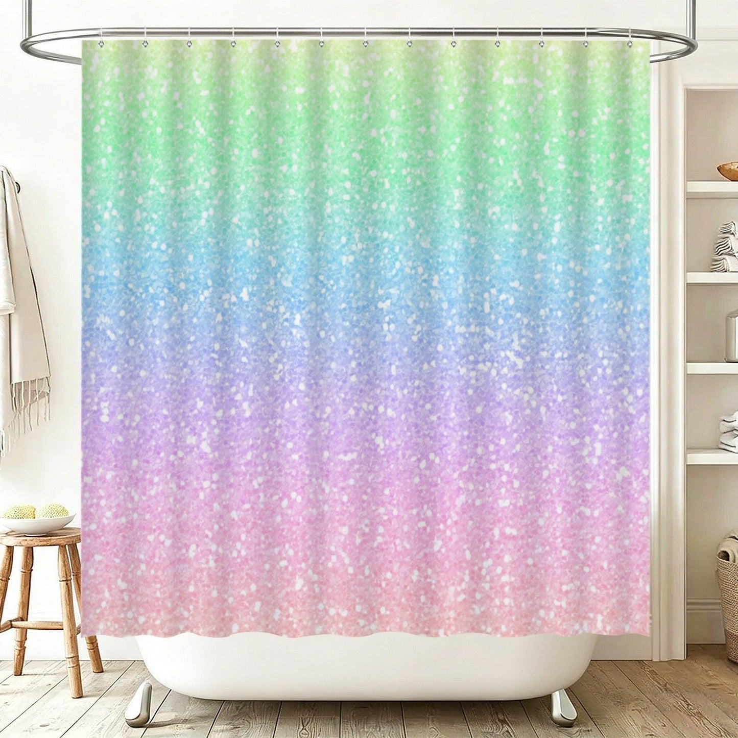 Ombre Glitter Bathroom Rug Set, Pastel Rainbow Bath Mat Trio, Dreamy Dorm Decor