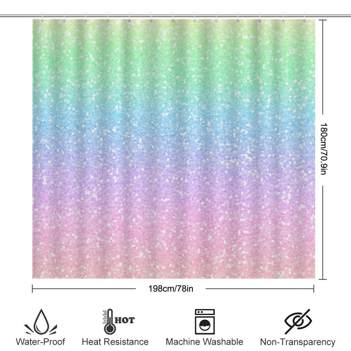 Ombre Glitter Bathroom Rug Set, Pastel Rainbow Bath Mat Trio, Dreamy Dorm Decor