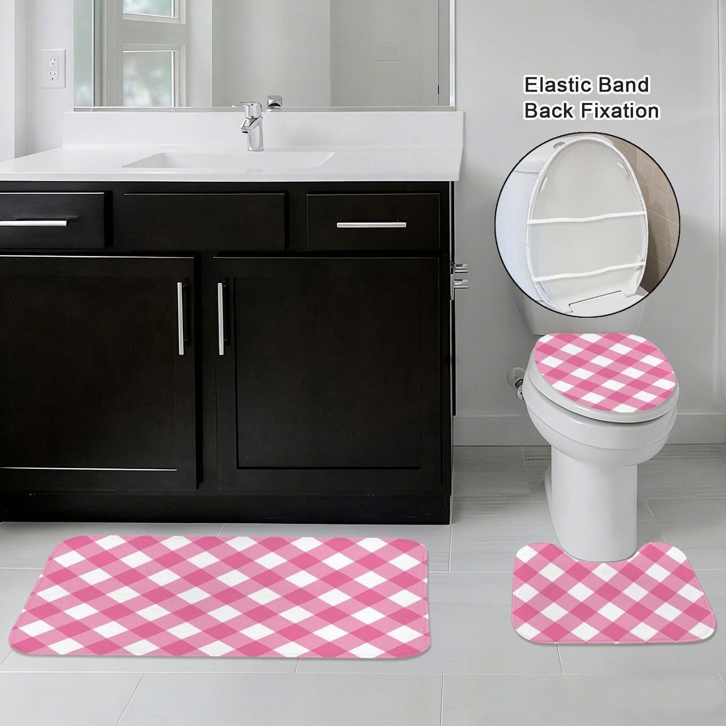 Pink Gingham Shower Curtain, Checkered Bathroom Decor, Preppy Bath Accent