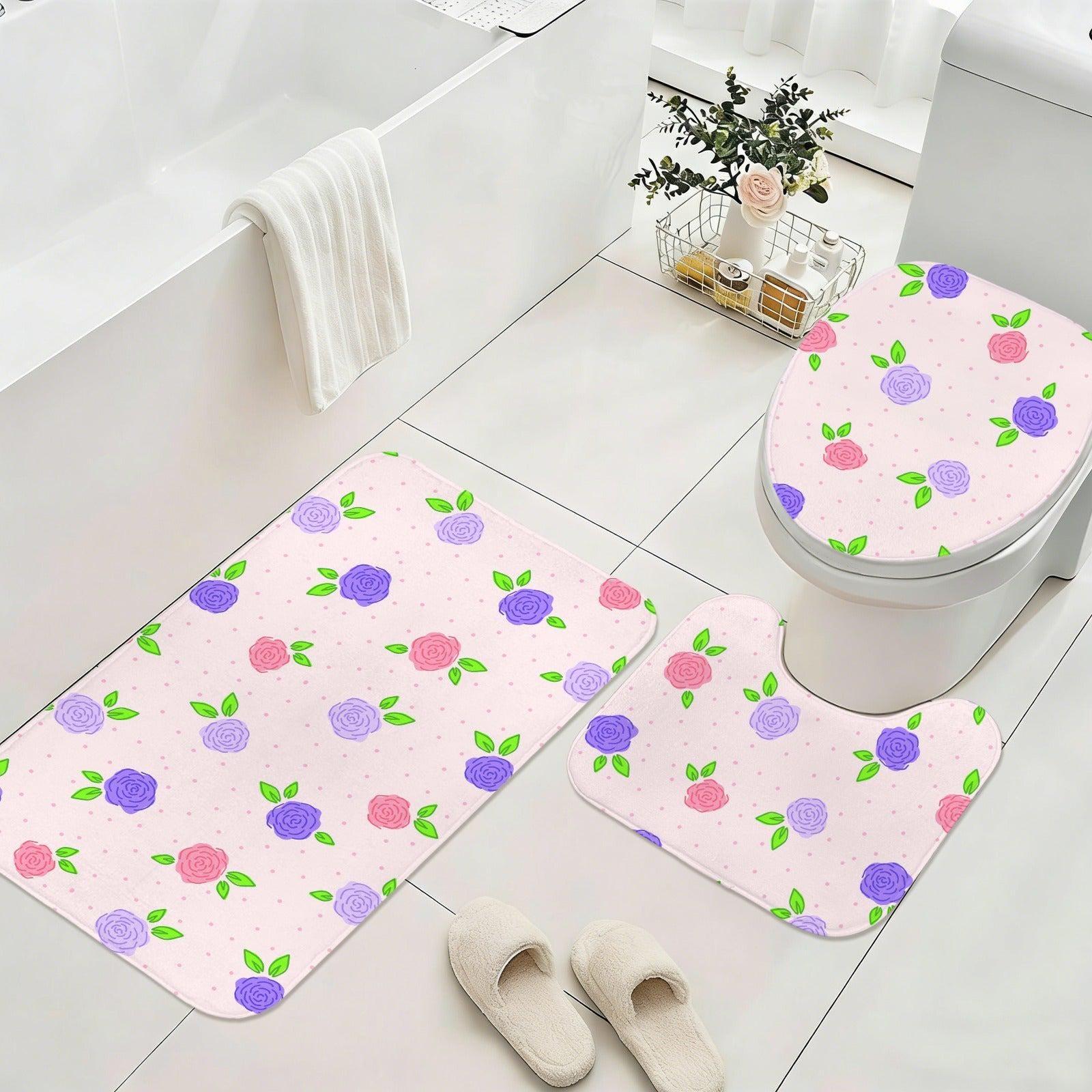 Floral Shower Curtain, Pink Purple Roses, Cottagecore Bathroom Decor