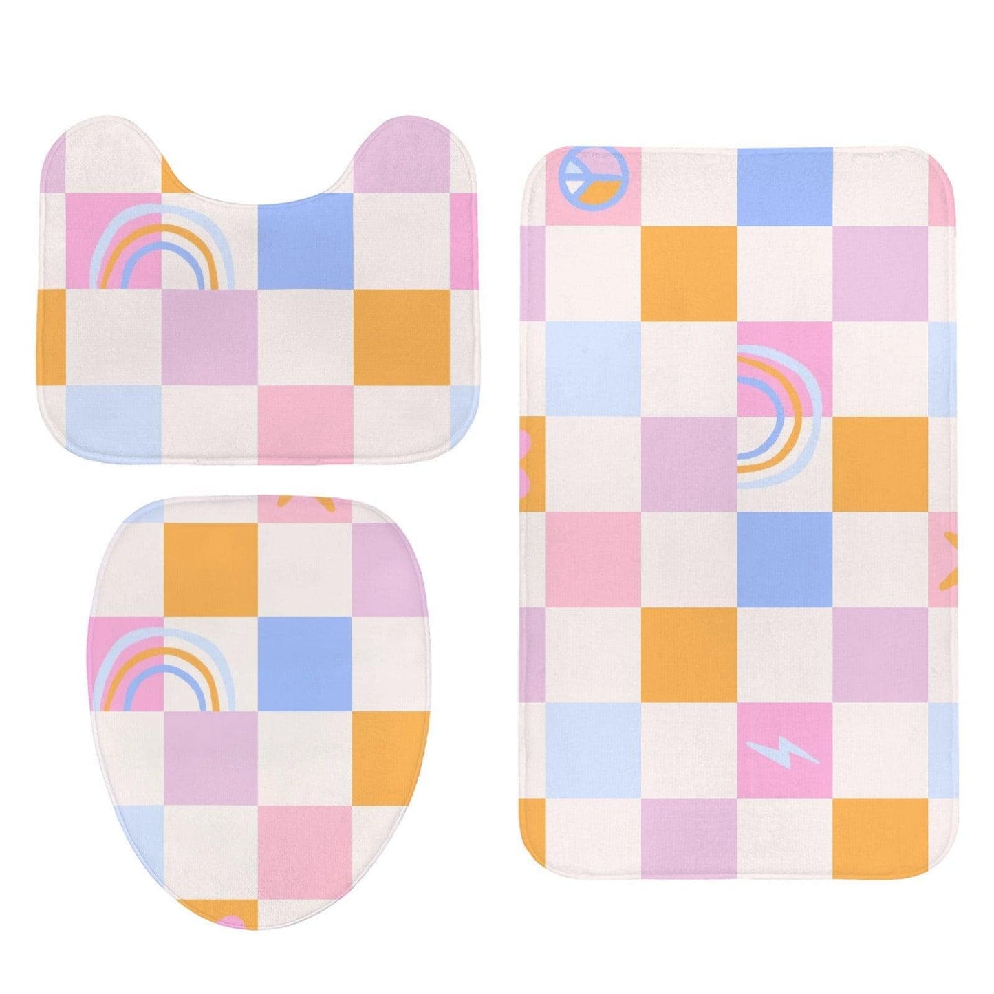 Checkered Shower Curtain, Pastel Rainbow Peace Sign, Retro Y2K Bathroom Decor