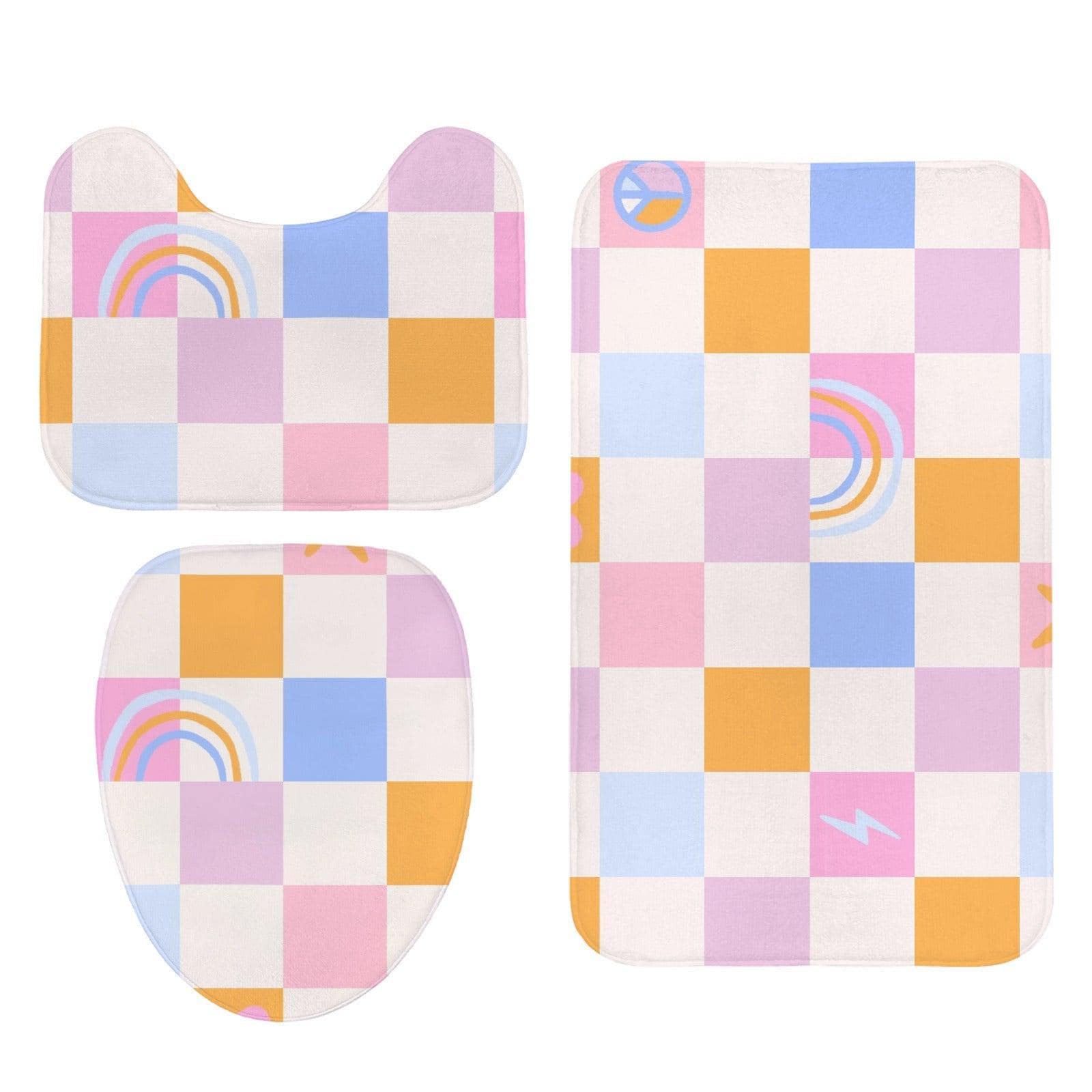 Checkered Shower Curtain, Pastel Rainbow Peace Sign, Retro Y2K Bathroom Decor