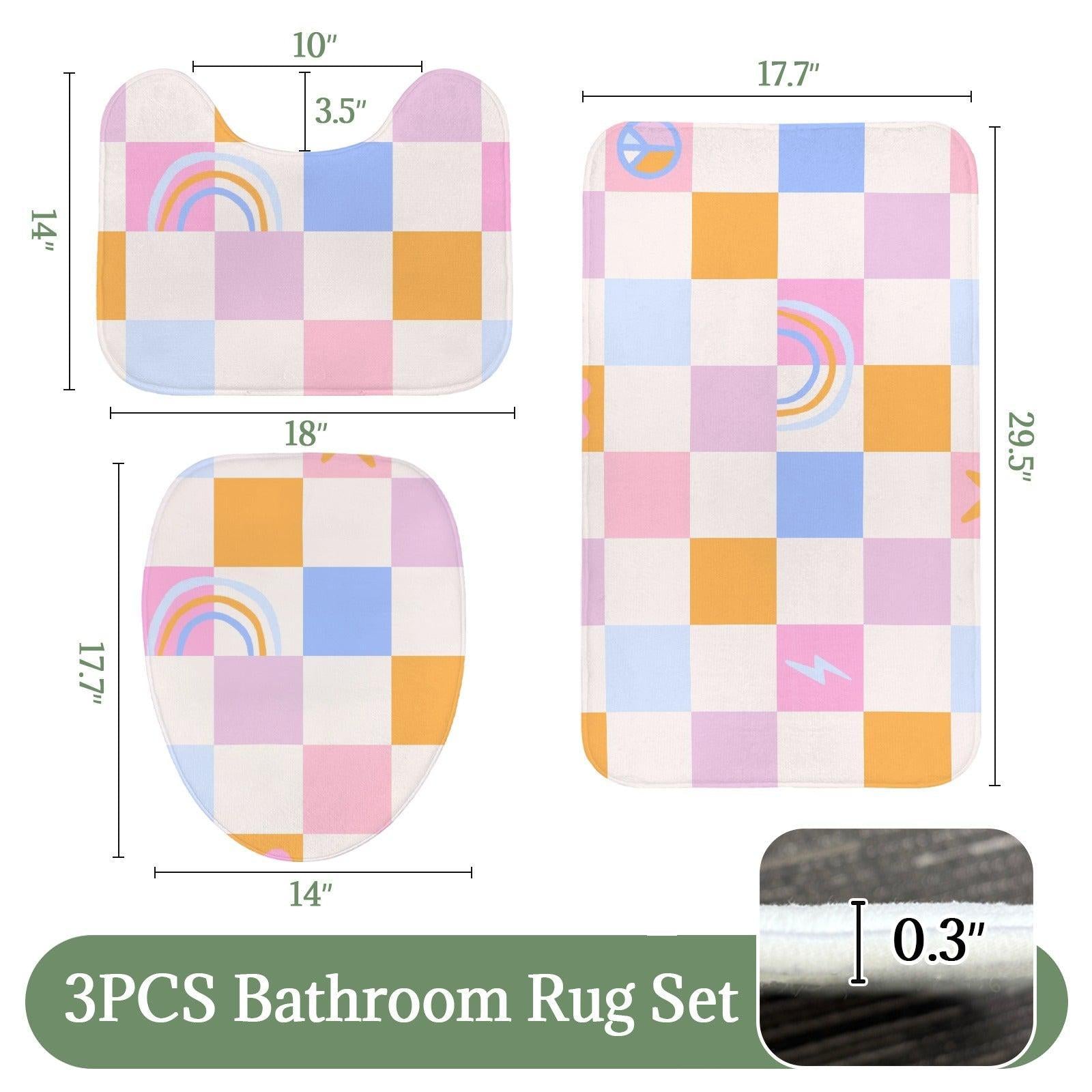 Checkered Shower Curtain, Pastel Rainbow Peace Sign, Retro Y2K Bathroom Decor