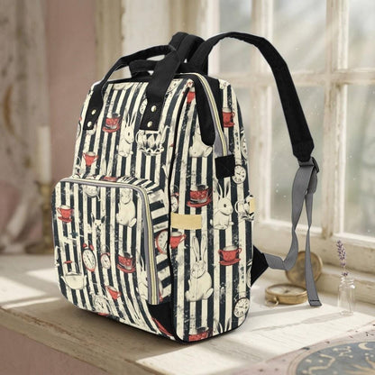 Gothic Tea Party Rabbit Diaper Bag Backpack, Whimsical Baby Travel Organizer