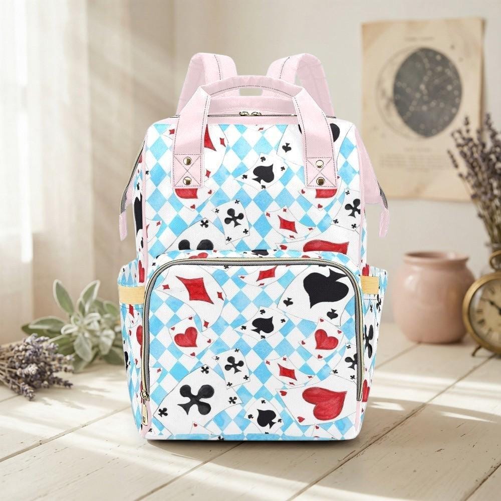 Alice in Wonderland Diaper Bag Backpack, Whimsical Print Mom Bag, Baby Travel Organizer