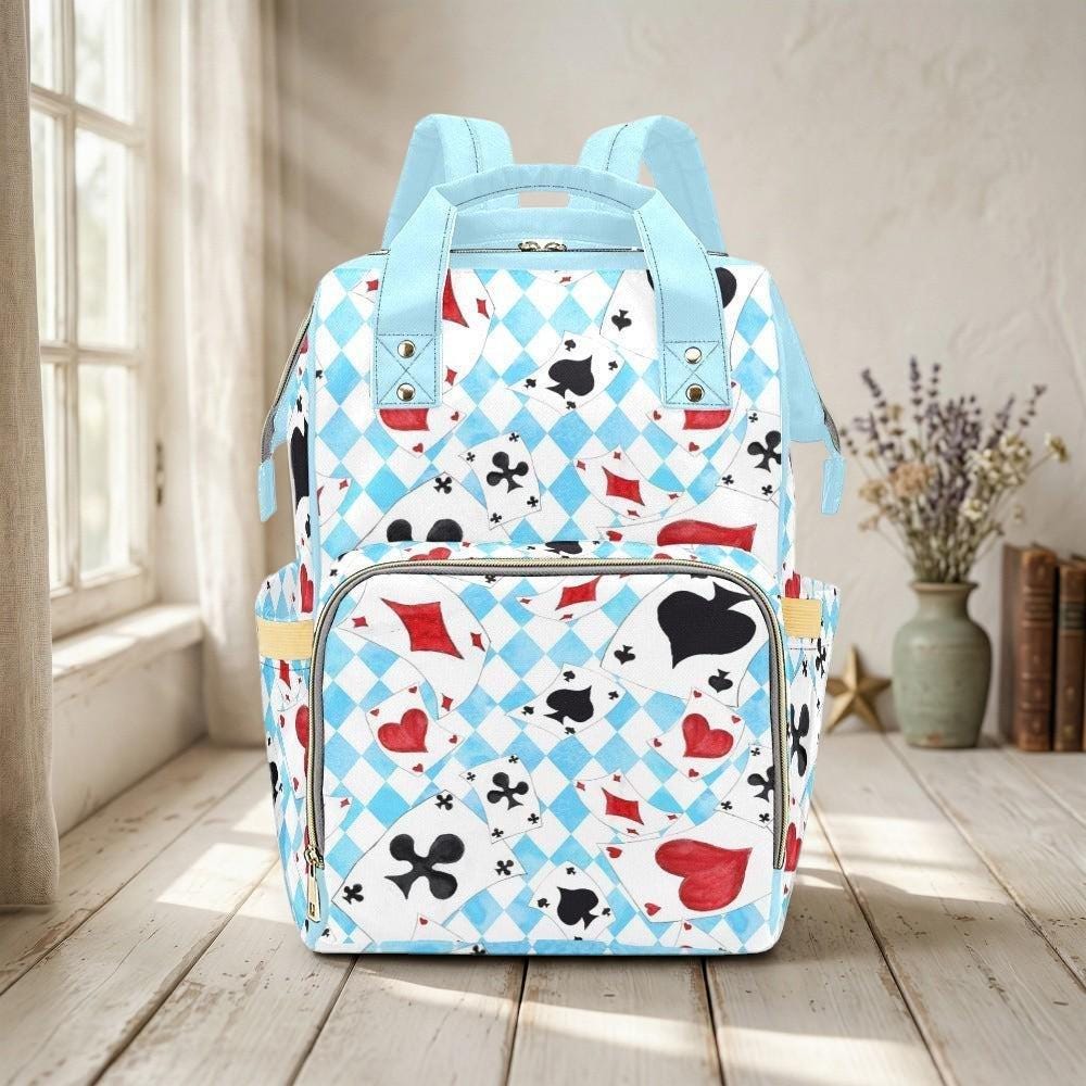 Playing Card Diaper Backpack, Blue Argyle Baby Organizer, Card Suit Nursery Bag, Travel Bag