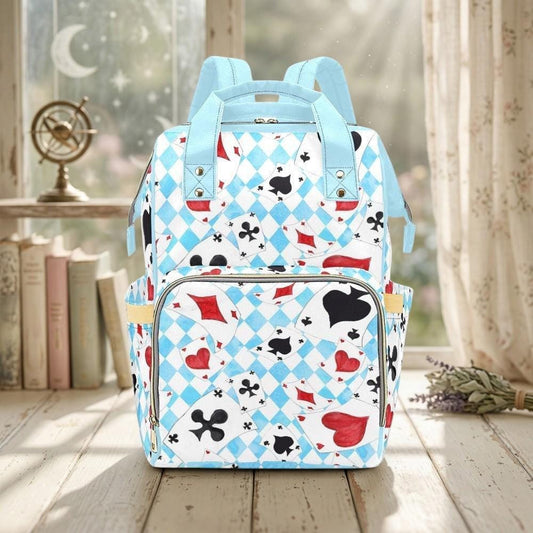 Playing Card Diaper Backpack, Blue Argyle Baby Organizer, Card Suit Nursery Bag, Travel Bag