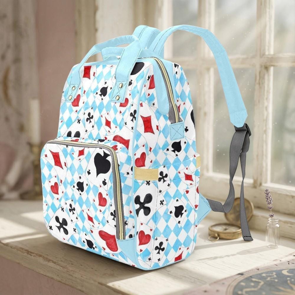 Playing Card Diaper Backpack, Blue Argyle Baby Organizer, Card Suit Nursery Bag, Travel Bag