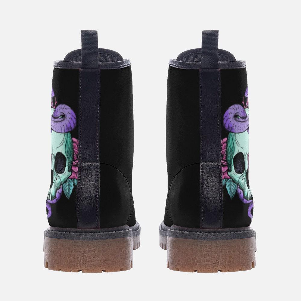 Pastel Dark Skull Snake Vegan Combat Boots