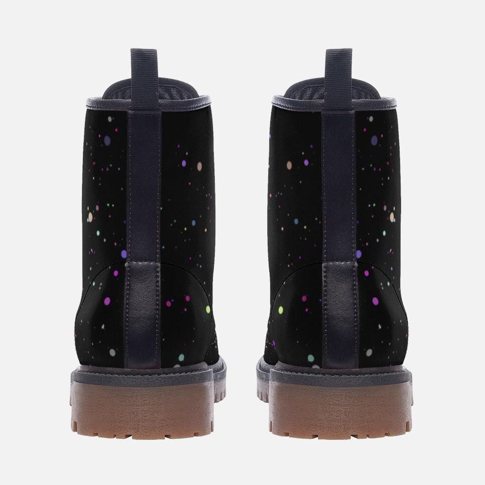 Black Paint Splatter Combat Boots, Colorful Festival Lace Up Ankle Shoes