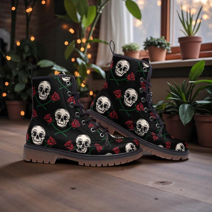 Skull Rose Combat Boots