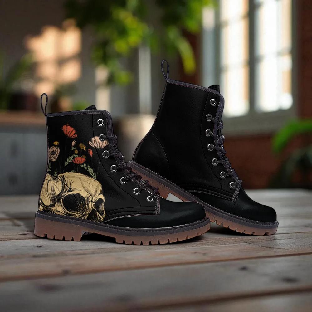 Floral Skull Combat Boots