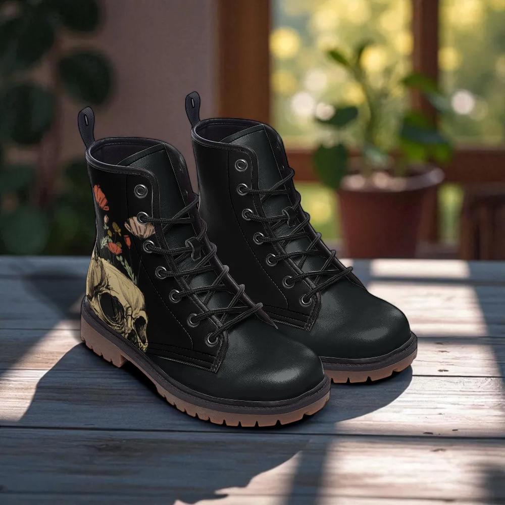 Floral Skull Combat Boots