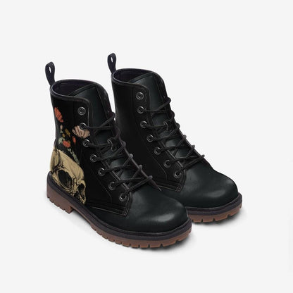 Floral Skull Combat Boots, Occult Rose Footwear, Gothic Witchy Alternative Style