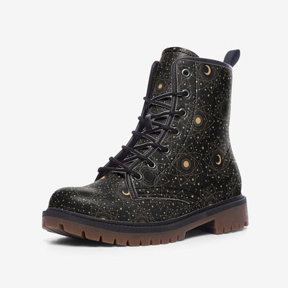 Celestial Moon Combat Boots, Witchy Starry Night Shoes, Occult Fashion