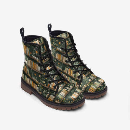 Dark Academia Boots Bookshelf Floral Print Book Lover Lace Up Shoes