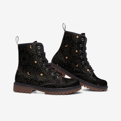 Celestial Moon Combat Boots, Witchy Starry Night Shoes, Occult Fashion