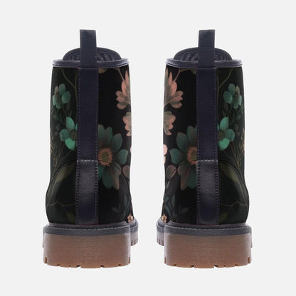 Dark Floral Combat Boots, Gothic Botanical Lace Up Shoes, Cottagecore Grunge Festival Boots